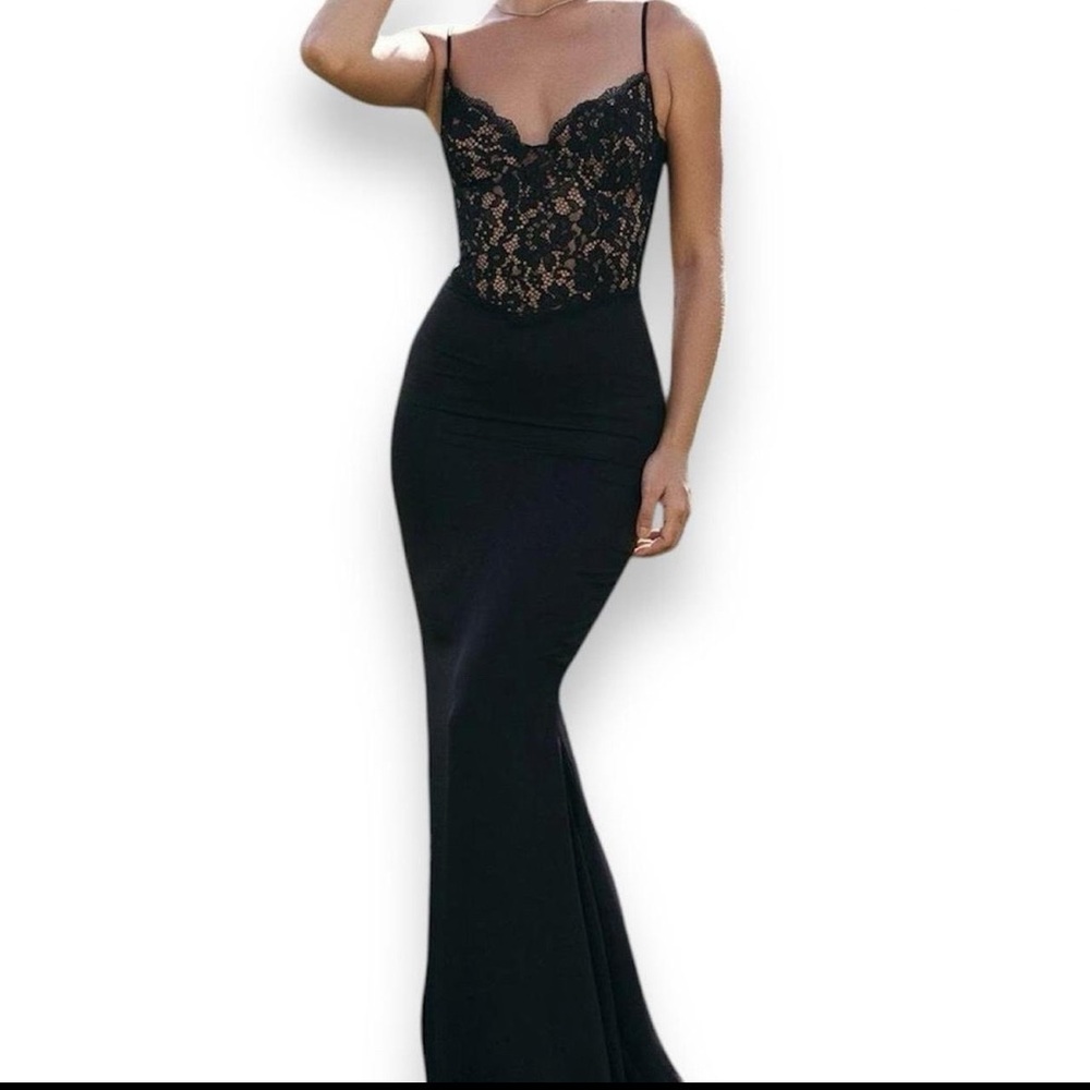 House of CB Black Lace Bodice Maxi Dress